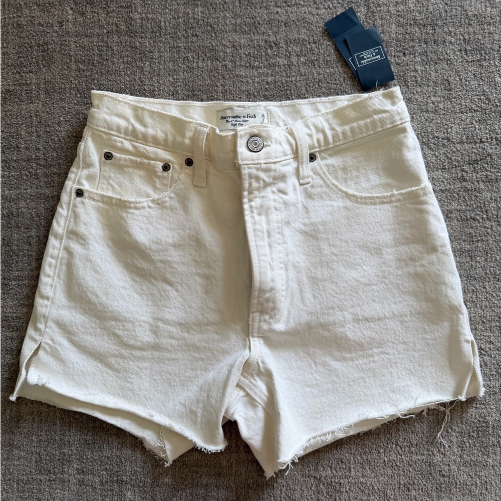 Abercrombie & Fitch Denim 4” Mom High Rise Cutoff Shorts